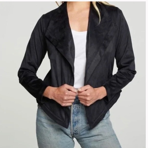 Chaser Faux Suede Long Sleeve Draped Open Front Jacket Black Size Small - Picture 2 of 8